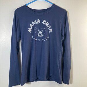 Womens Life is Good LS Crusher Tee‎ Mama Bear Classic Fit Navy Blue S Cotton